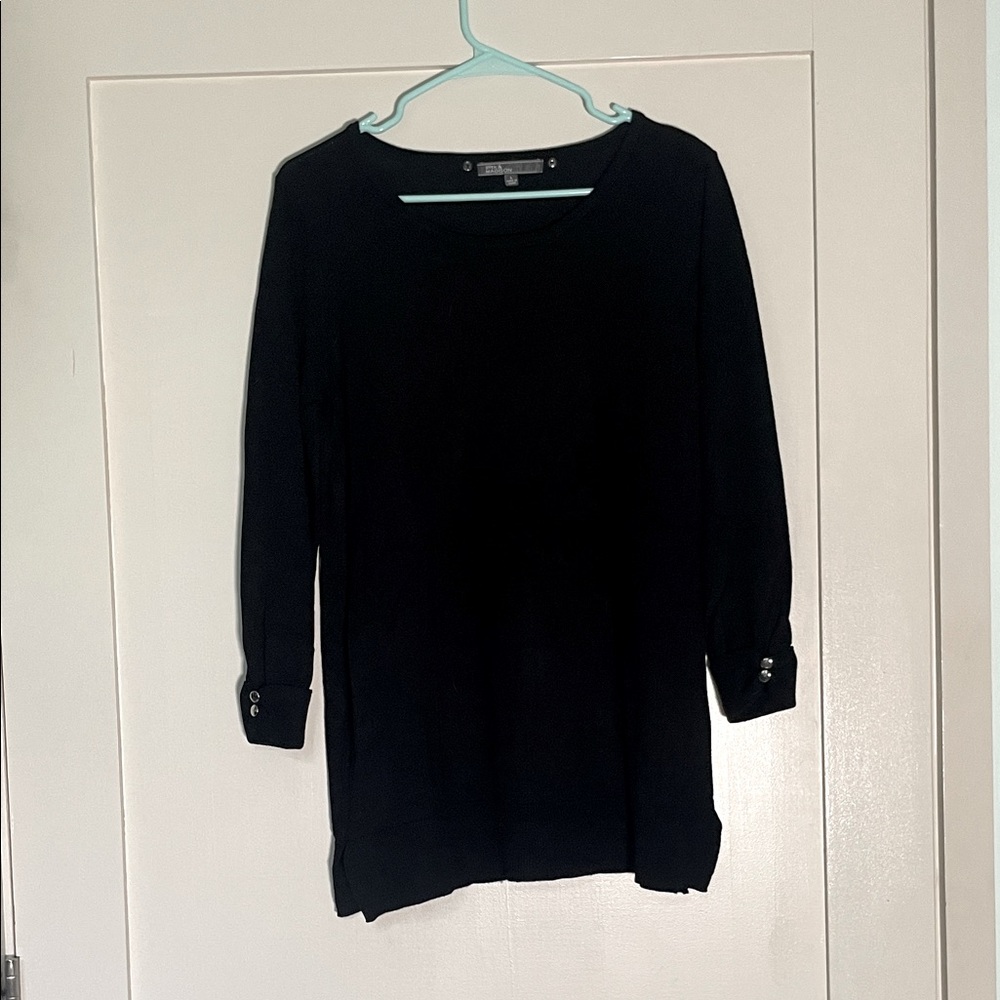 89th & Madison Black Sweater with Button-Tab Details